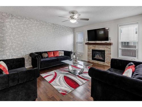 27 Skyview Shores Road Ne, Calgary, AB - Indoor Photo Showing Living Room With Fireplace