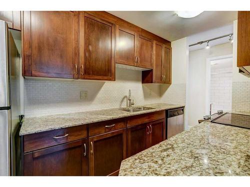 104-824 4 Avenue Nw, Calgary, AB - Indoor Photo Showing Kitchen With Double Sink
