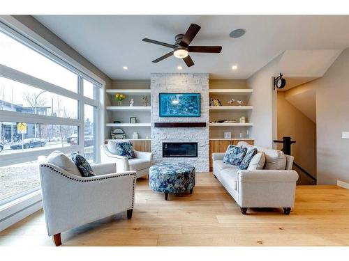 3111 5 Street Nw, Calgary, AB - Indoor Photo Showing Living Room With Fireplace