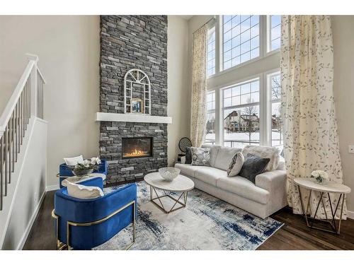 5 Mahogany Manor Se, Calgary, AB - Indoor Photo Showing Living Room With Fireplace