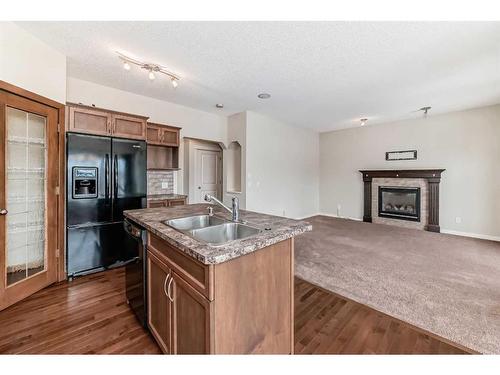 100 Cranberry Circle Se, Calgary, AB - Indoor Photo Showing Kitchen With Fireplace With Double Sink