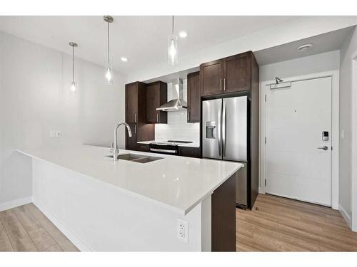 219-255 Les Jardins Park Se, Calgary, AB - Indoor Photo Showing Kitchen With Stainless Steel Kitchen With Double Sink With Upgraded Kitchen