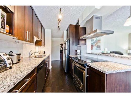 C301-4455 Greenview Drive Ne, Calgary, AB - Indoor Photo Showing Kitchen With Upgraded Kitchen