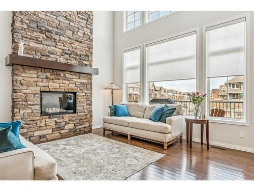 538 Mahogany Manor Se, Calgary, AB - Indoor Photo Showing Living Room With Fireplace