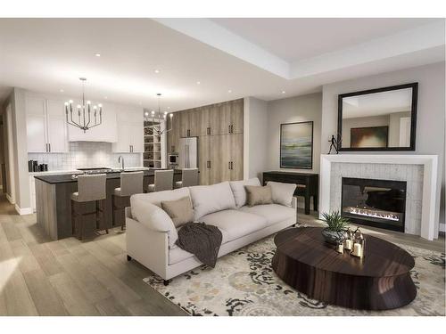 46 Valour Circle Sw, Calgary, AB - Indoor Photo Showing Living Room With Fireplace