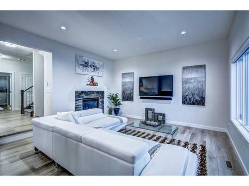 273 Sage Meadows Park Nw, Calgary, AB - Indoor Photo Showing Living Room With Fireplace