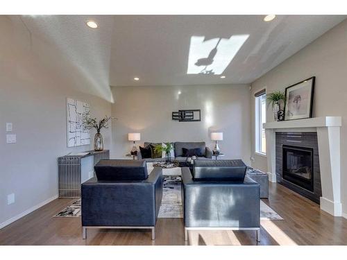 91 Cornerstone Circle Ne, Calgary, AB - Indoor Photo Showing Living Room With Fireplace