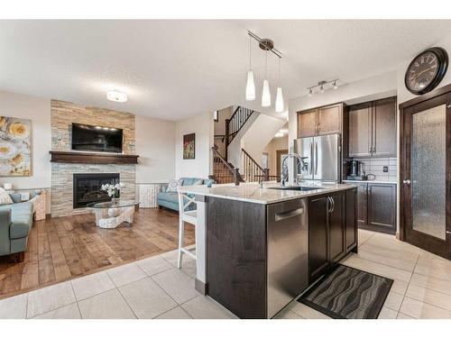 274 Nolan Hill Boulevard Nw, Calgary, AB - Indoor Photo Showing Kitchen With Fireplace With Stainless Steel Kitchen