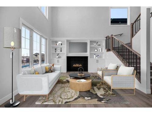 184 Sandpiper Landing, Chestermere, AB - Indoor Photo Showing Living Room With Fireplace
