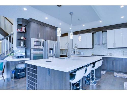 249 Kinniburgh Boulevard, Chestermere, AB - Indoor Photo Showing Kitchen With Stainless Steel Kitchen With Upgraded Kitchen