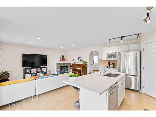 164 Cranfield Park Se, Calgary, AB - Indoor Photo Showing Kitchen With Fireplace With Stainless Steel Kitchen