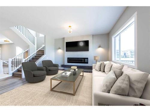 1327 Cornerstone Street, Calgary, AB - Indoor Photo Showing Living Room With Fireplace