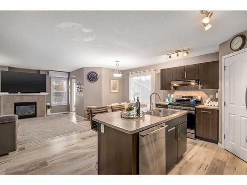 38 Autumn Green Se, Calgary, AB - Indoor Photo Showing Kitchen With Fireplace With Double Sink