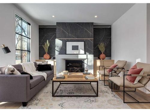 1426 4A Street Nw, Calgary, AB - Indoor Photo Showing Living Room With Fireplace