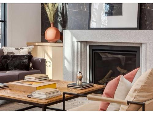 1426 4A Street Nw, Calgary, AB - Indoor Photo Showing Living Room With Fireplace