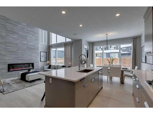 332 Legacy Circle Se, Calgary, AB - Indoor Photo Showing Kitchen With Fireplace With Upgraded Kitchen