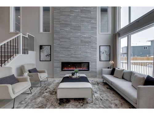 332 Legacy Circle Se, Calgary, AB - Indoor Photo Showing Living Room With Fireplace