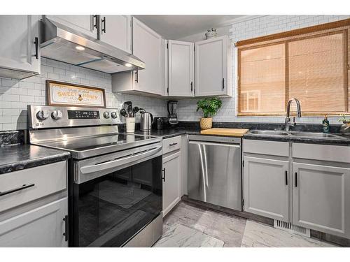 1844 Meadowbrook Drive Se, Airdrie, AB - Indoor Photo Showing Kitchen With Double Sink