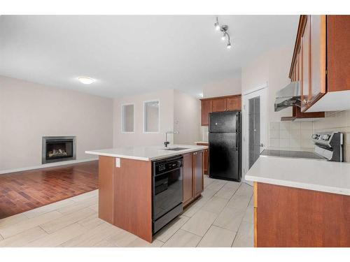 220 Covebrook Close Ne, Calgary, AB - Indoor Photo Showing Kitchen With Fireplace