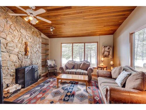 66 Wolf Drive, Rural Rocky View County, AB - Indoor Photo Showing Living Room With Fireplace