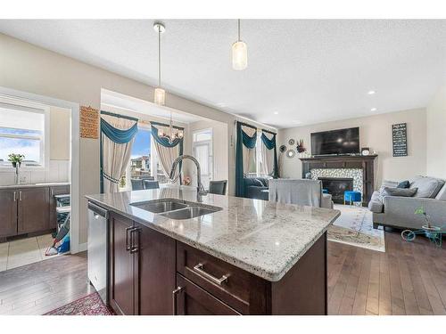 115 Saddlelake Way Ne, Calgary, AB - Indoor Photo Showing Kitchen With Fireplace With Double Sink
