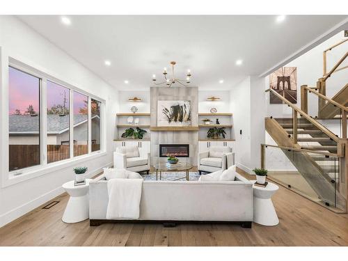 4024 4 Avenue Sw, Calgary, AB - Indoor Photo Showing Living Room With Fireplace