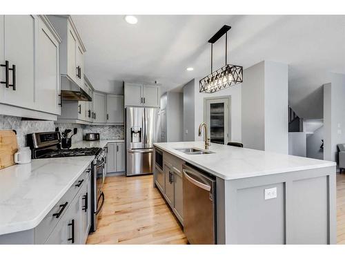 207 Cooperstown Lane Sw, Airdrie, AB - Indoor Photo Showing Kitchen With Double Sink With Upgraded Kitchen