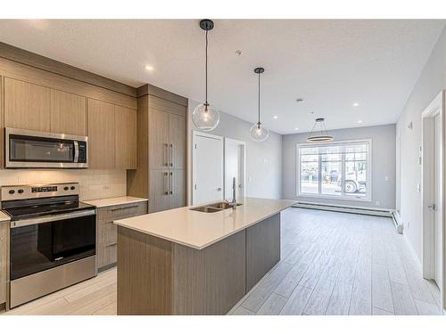 2111-681 Savanna Boulevard Ne, Calgary, AB - Indoor Photo Showing Kitchen With Double Sink With Upgraded Kitchen