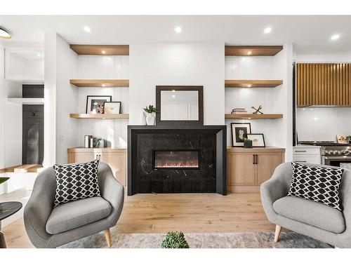 2110 Broadview Road Nw, Calgary, AB - Indoor Photo Showing Living Room With Fireplace