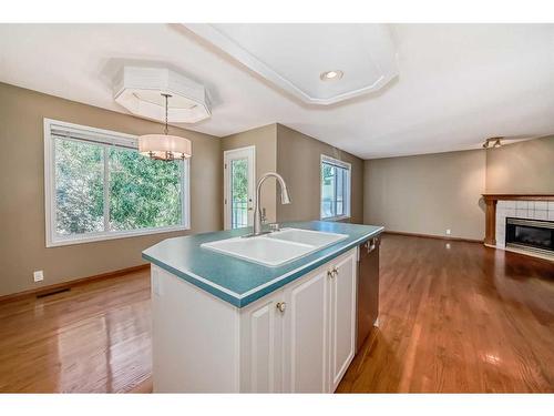 126 Douglasview Rise Se, Calgary, AB - Indoor Photo Showing Kitchen With Fireplace With Double Sink