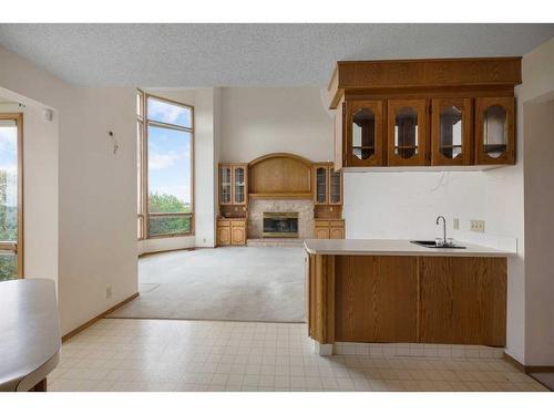 29 Edelweiss Point Nw, Calgary, AB - Indoor Photo Showing Kitchen With Fireplace With Double Sink