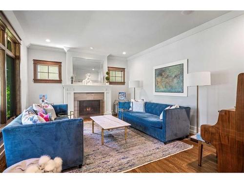 4215 15A Street Sw, Calgary, AB - Indoor Photo Showing Living Room With Fireplace