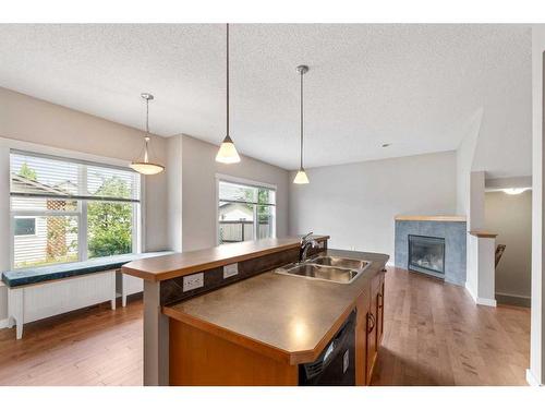 48 Elgin View Se, Calgary, AB - Indoor Photo Showing Kitchen With Fireplace With Double Sink