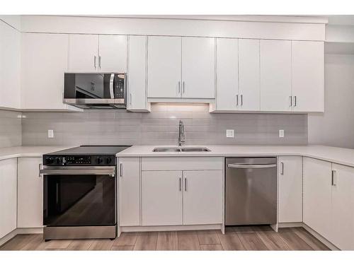 308-125 Wolf Hollow Crescent Se, Calgary, AB - Indoor Photo Showing Kitchen With Stainless Steel Kitchen With Double Sink