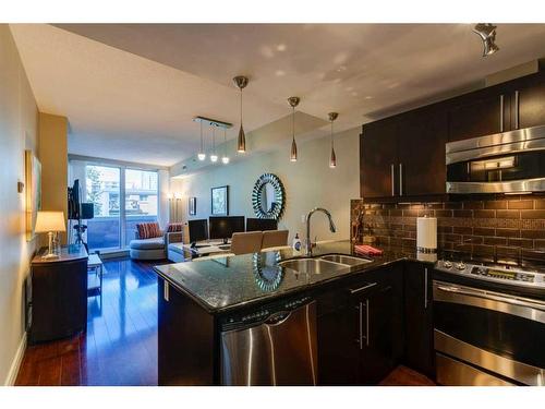 208-817 15 Avenue Sw, Calgary, AB - Indoor Photo Showing Kitchen With Double Sink