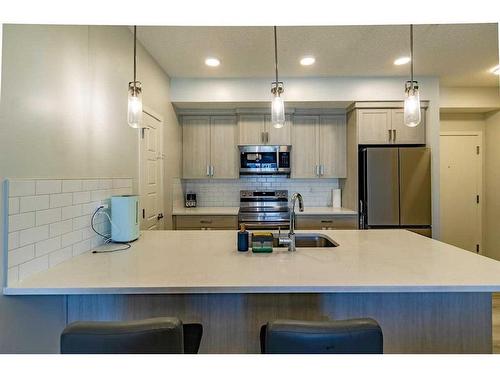 201-40 Carrington Plaza Nw, Calgary, AB - Indoor Photo Showing Kitchen With Stainless Steel Kitchen With Upgraded Kitchen