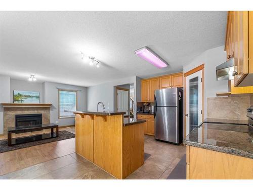 35 Saddleland Drive Ne, Calgary, AB - Indoor Photo Showing Kitchen With Fireplace