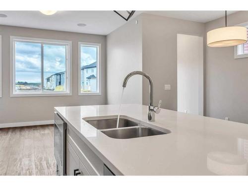 33 Hotchkiss Lane Se, Calgary, AB - Indoor Photo Showing Kitchen With Double Sink