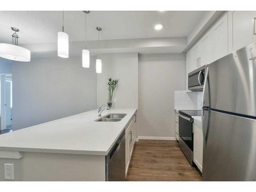 202-30 Mahogany Mews Se, Calgary, AB - Indoor Photo Showing Kitchen With Double Sink With Upgraded Kitchen