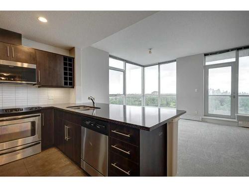 802-55 Spruce Place Sw, Calgary, AB - Indoor Photo Showing Kitchen With Double Sink With Upgraded Kitchen