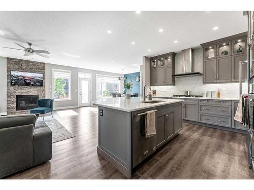 51 Carrington Crescent Nw, Calgary, AB - Indoor Photo Showing Kitchen With Fireplace With Upgraded Kitchen