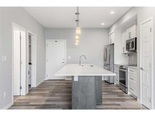 308-4150 Seton Drive Se, Calgary, AB - Indoor Photo Showing Kitchen With Stainless Steel Kitchen With Upgraded Kitchen