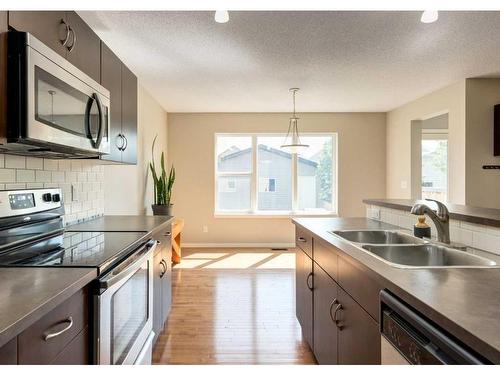 379 Silverado Drive Sw, Calgary, AB - Indoor Photo Showing Kitchen With Double Sink