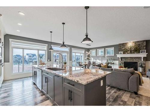 67 Cranbrook Way Se, Calgary, AB - Indoor Photo Showing Kitchen With Fireplace With Upgraded Kitchen