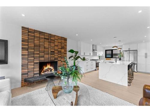 223 Parkside Way Se, Calgary, AB - Indoor Photo Showing Living Room With Fireplace