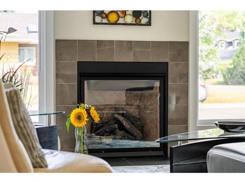 1108 Lake Placid Drive Se, Calgary, AB - Indoor Photo Showing Living Room With Fireplace