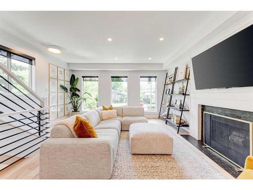 2213 26A Street Sw, Calgary, AB - Indoor Photo Showing Living Room With Fireplace