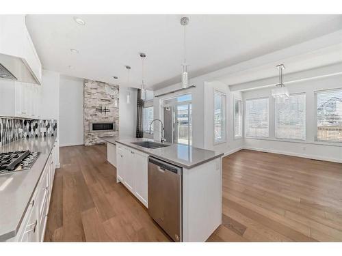 5 Sage Meadows Park Nw, Calgary, AB - Indoor Photo Showing Kitchen With Fireplace With Upgraded Kitchen