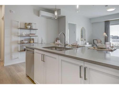 104-245 Edith Place Nw, Calgary, AB - Indoor Photo Showing Kitchen With Double Sink With Upgraded Kitchen