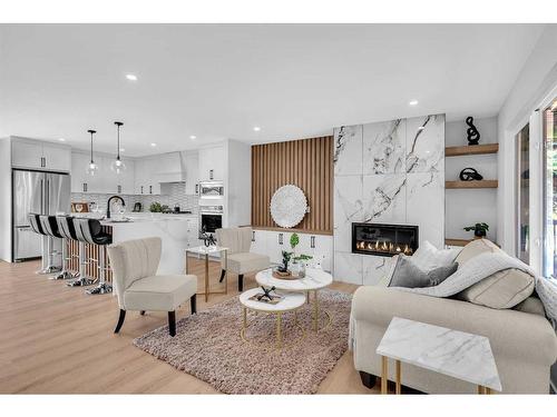 199 Westview Drive Sw, Calgary, AB - Indoor Photo Showing Living Room With Fireplace